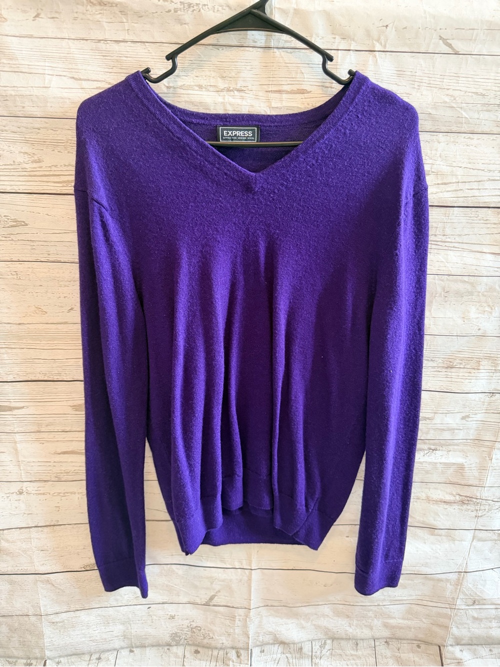 Express Purple V-Neck Sweater - Men’s Long Sleeve Knit